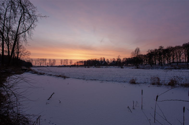 A photo of a sunset in winter